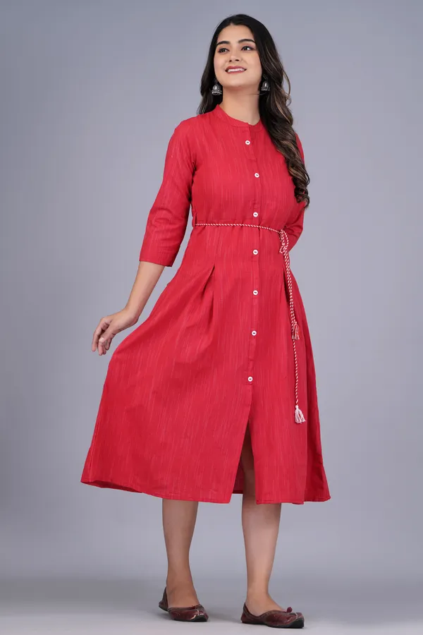 Red_Khadi_Cotton_Solid_Flared_Kurta_for_Women