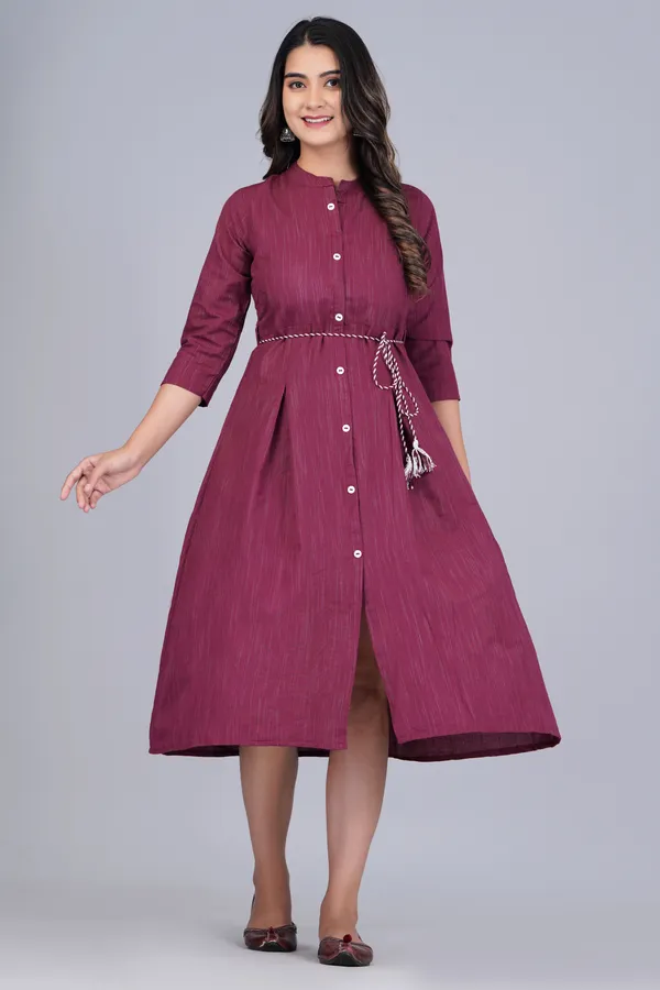 Maroon_Khadi_Cotton_Solid_Flared_Kurta_for_Women