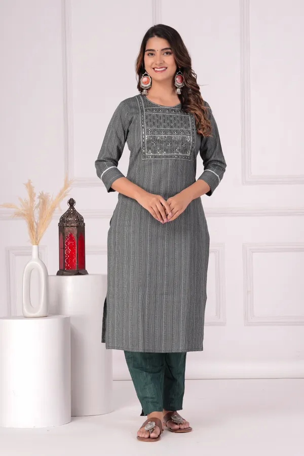 Dark_Green_Embroidered,_Printed_Cotton_Kurta,_Trouser/Pant_&_Dupatta_Set