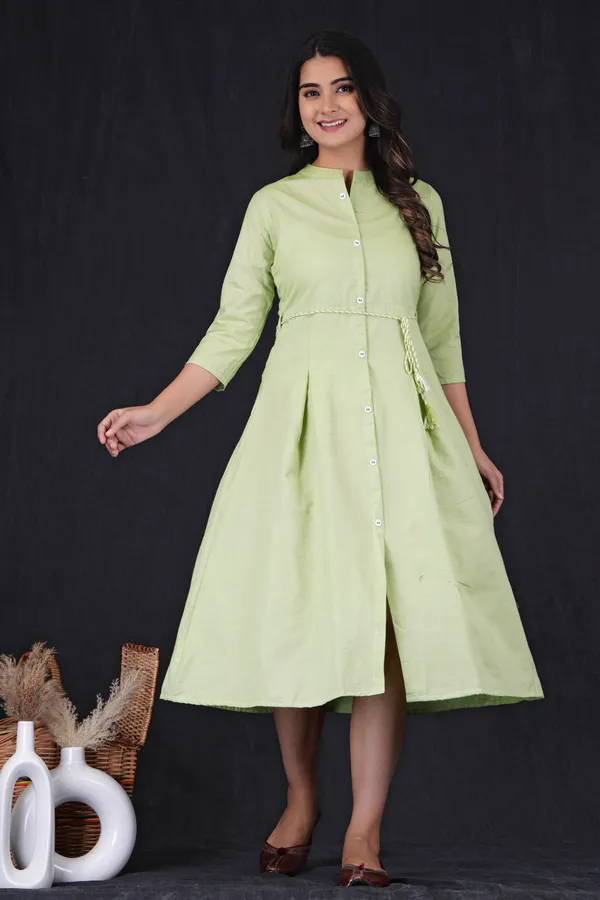 Green_Khadi_Cotton_Solid_Frontslit_Kurta_for_Women