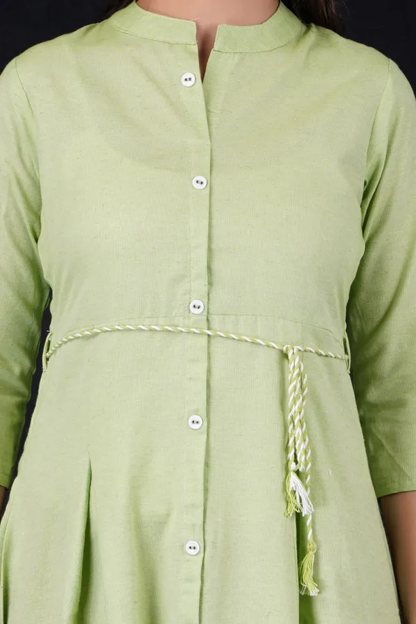 Green_Khadi_Cotton_Solid_Frontslit_Kurta_for_Women