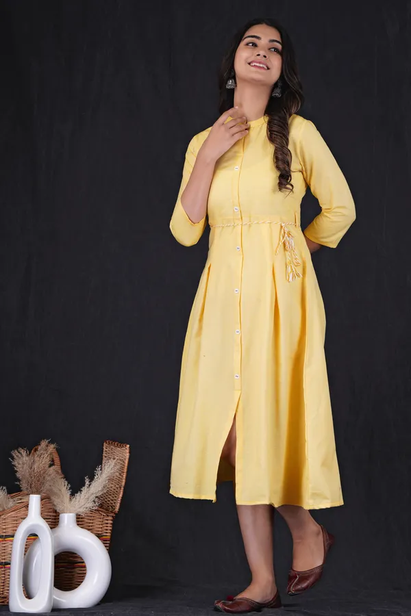 Yellow_Khadi_Cotton_Solid_Frontslit_Kurta_for_Women