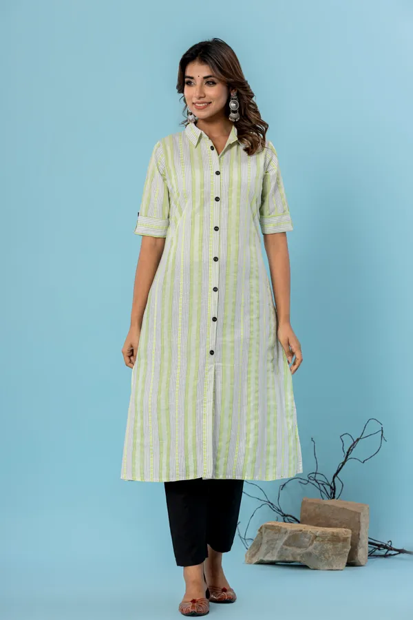 Light_Green_Cotton_Blend_Woven_Design_A-line_Kurti_for_Women