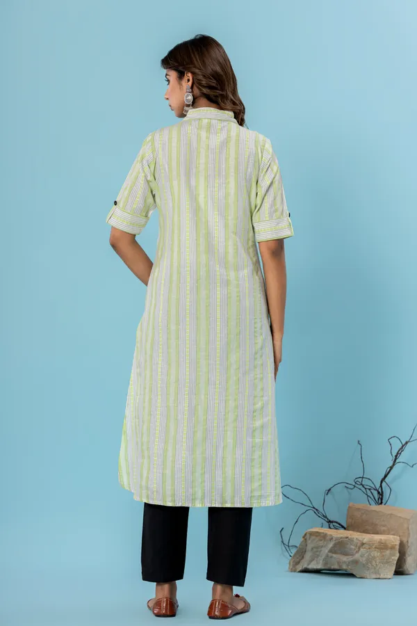 Light_Green_Cotton_Blend_Woven_Design_A-line_Kurti_for_Women