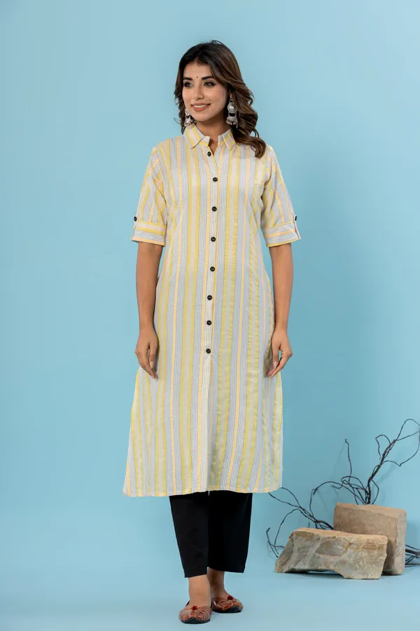 Yellow_Cotton_Blend_Woven_Design_A-line_Kurti_for_Women