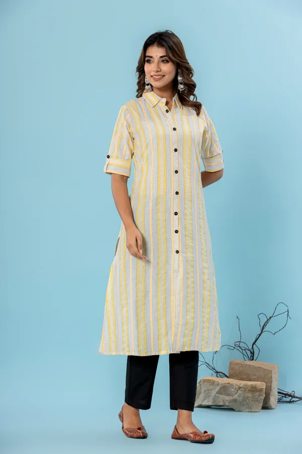 Yellow_Cotton_Blend_Woven_Design_A-line_Kurti_for_Women