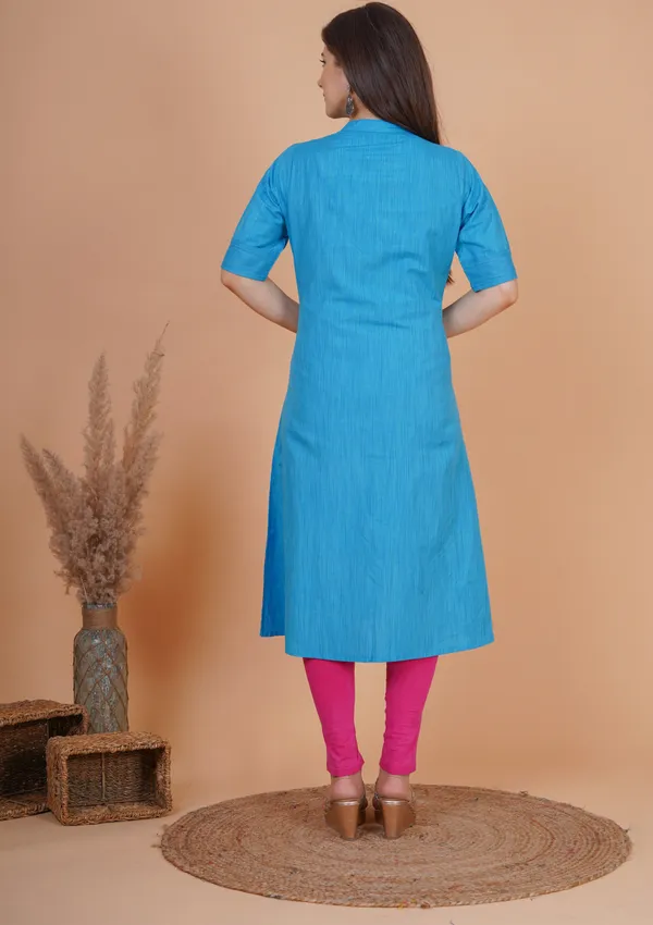 Blue_Khadi_Cotton_Embroidered_A-line_Kurta_for_Women