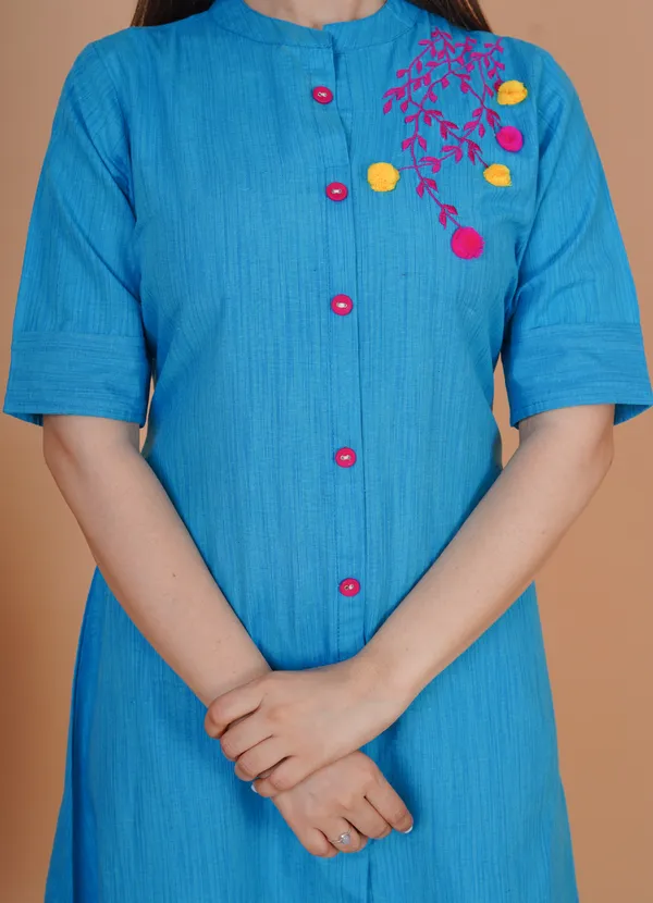Blue_Khadi_Cotton_Embroidered_A-line_Kurta_for_Women