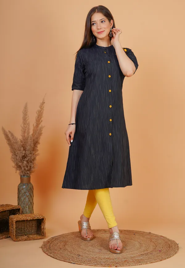 Black_Khadi_Cotton_Embroidered_A-line_Kurta_for_Women