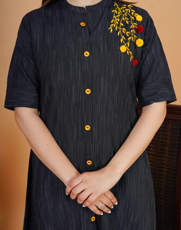 Black_Khadi_Cotton_Embroidered_A-line_Kurta_for_Women