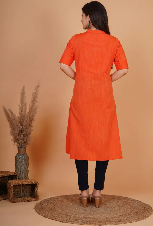 Orange_Khadi_Cotton_Embroidered_A-line_Kurta_for_Women