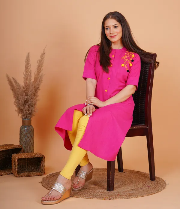 Pink_Khadi_Cotton_Embroidered_A-line_Kurta_for_Women