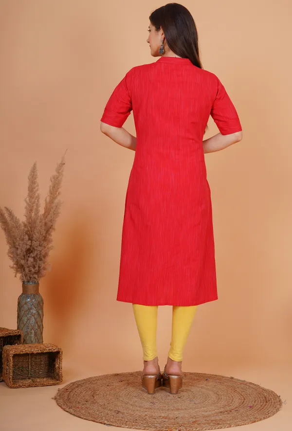 Red_Khadi_Cotton_Embroidered_A-line_Kurta_for_Women