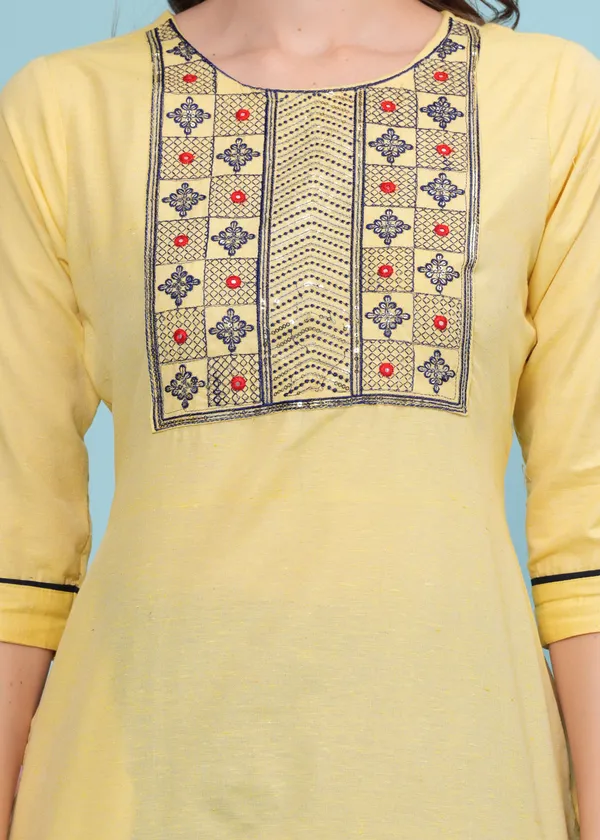 Yellow_Cotton_Blend_Embroidered_Kurta_Pant_Dupatta_Set_for_Women