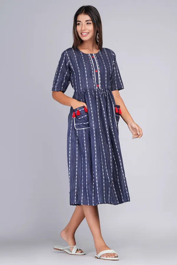 Dark_Blue_Khadi_Cotton_Woven_Design_Flared_Kurta_for_Women