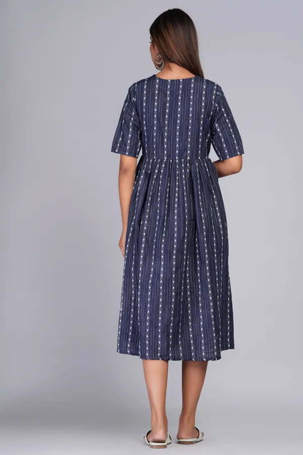 Dark_Blue_Khadi_Cotton_Woven_Design_Flared_Kurta_for_Women