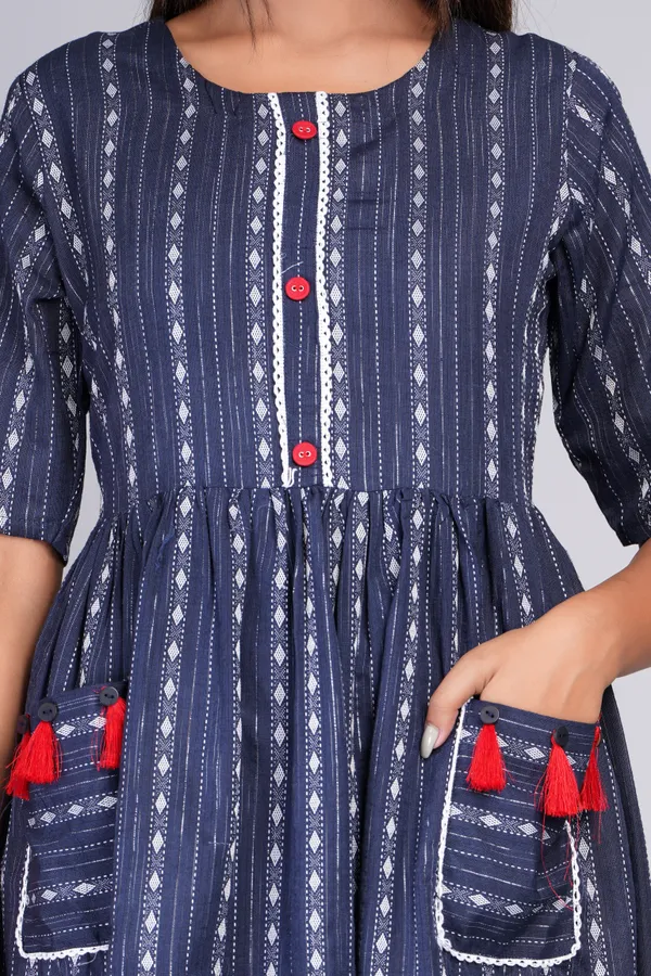 Dark_Blue_Khadi_Cotton_Woven_Design_Flared_Kurta_for_Women