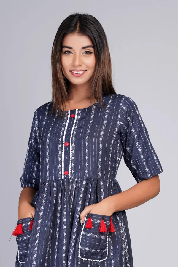 Dark_Blue_Khadi_Cotton_Woven_Design_Flared_Kurta_for_Women