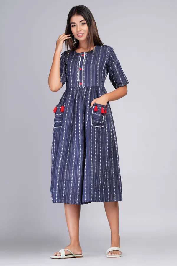 Dark_Blue_Khadi_Cotton_Woven_Design_Flared_Kurta_for_Women