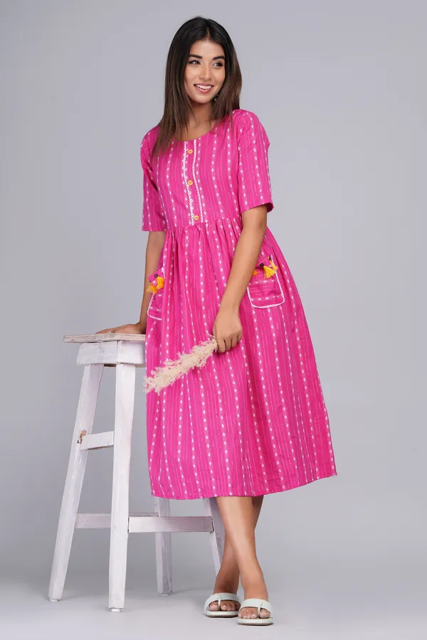 Pink_Khadi_Cotton_Woven_Design_Flared_Kurta_for_Women