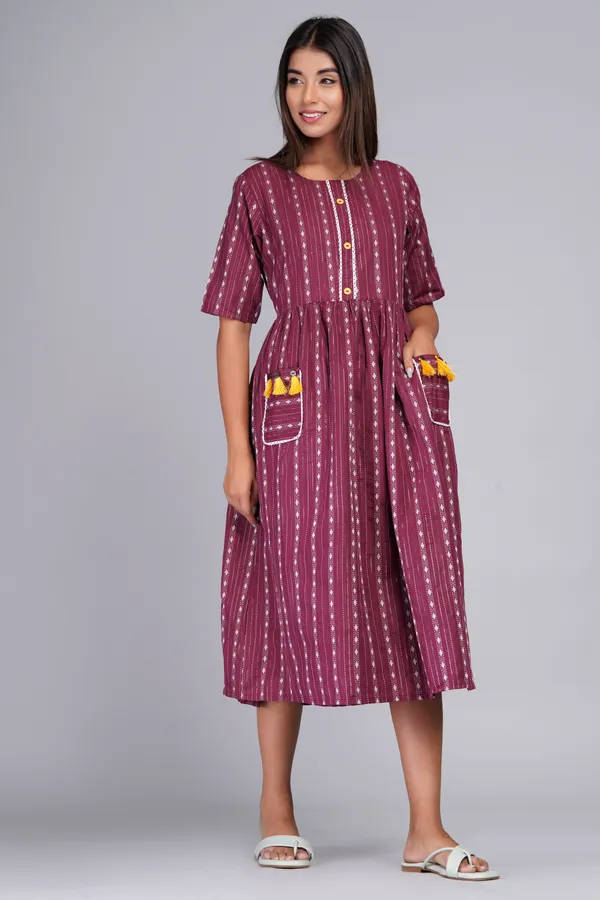 Maroon_Khadi_Cotton_Woven_Design_Flared_Kurta_for_Women