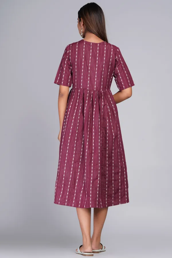 Maroon_Khadi_Cotton_Woven_Design_Flared_Kurta_for_Women