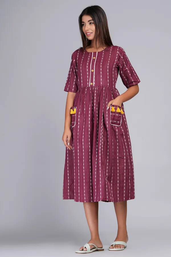 Maroon_Khadi_Cotton_Woven_Design_Flared_Kurta_for_Women