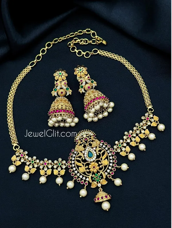 Multicolor_Brass_Alloy_Matte_Finish_American_Diamond/_Cz_Stone_Necklace_Set_For_Women