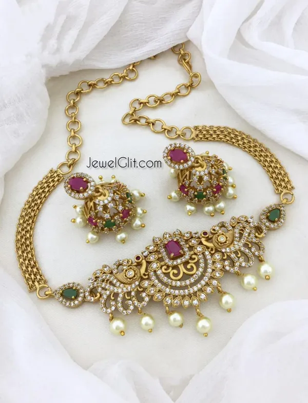 Elite_Ruby_&_White_Matte_Finish_American_Diamond/_Cz_Stone_Necklace