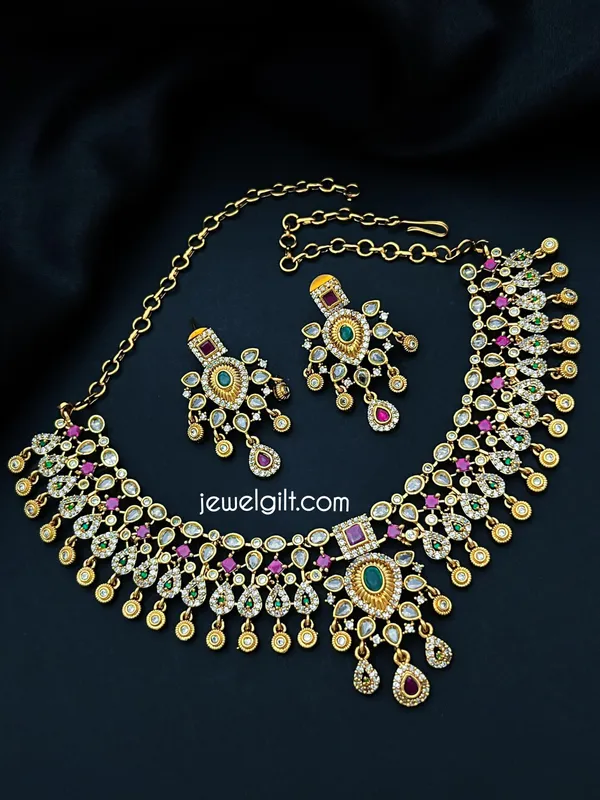 Multicolor_Brass_Alloy_Matte_Finish_American_Diamond_Necklace_Set_For_Women
