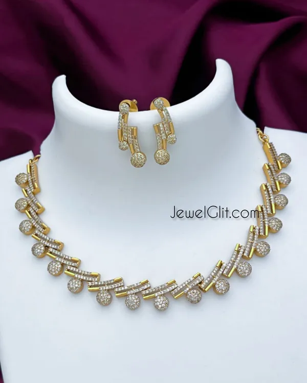 White_Colour_Matte_Finish_Cz_Stone_Necklace_Set