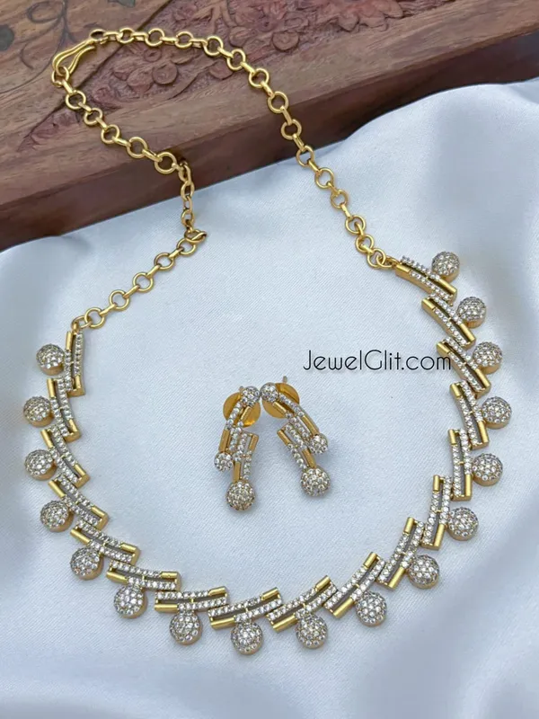 White_Colour_Matte_Finish_Cz_Stone_Necklace_Set