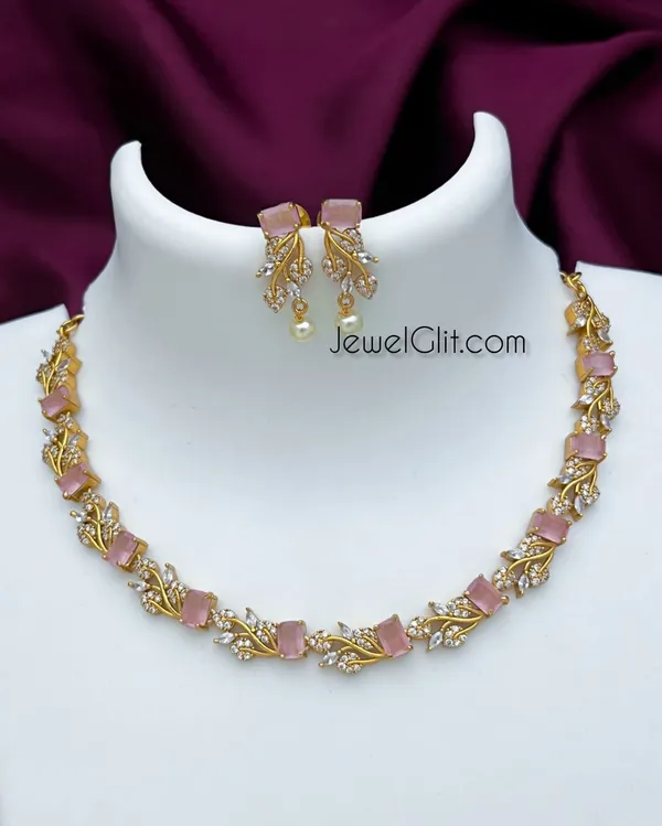 Baby_Pink_Colour_Matte_Finish_Ad_Stone_Necklace_Set