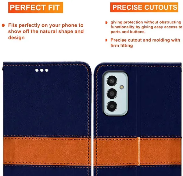 Blue::Orange_Artificial_Leather_Samsung_F13_Back_Cover
