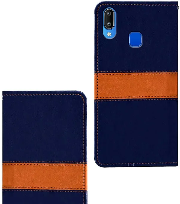Blue::Orange_Artificial_Leather_Vivo_Y93_Wallet_Case_Cover