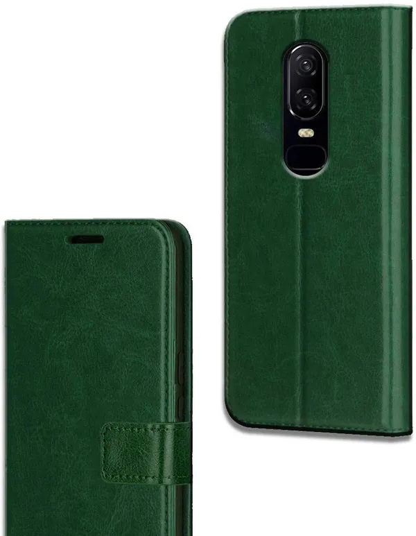 Green_Leather_OnePlus_6_Flip_Cover