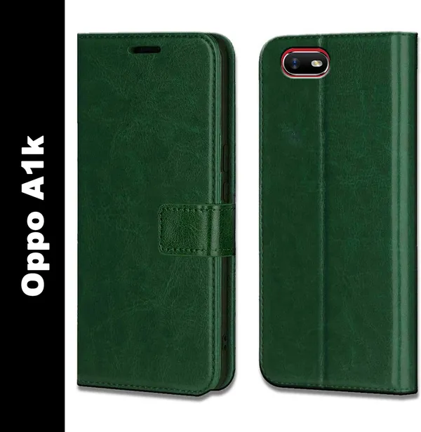 Green_Leather_Oppo_A1K_Flip_Cover