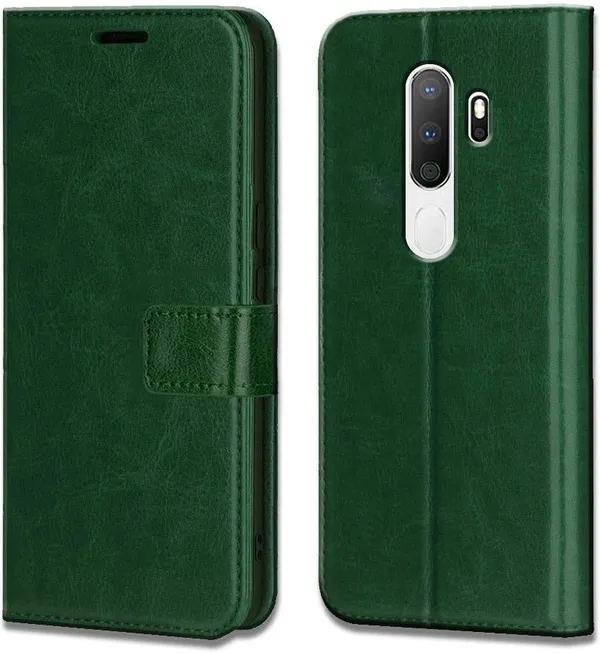 Green_Leather_Oppo_A5_(2020)_Flip_Cover