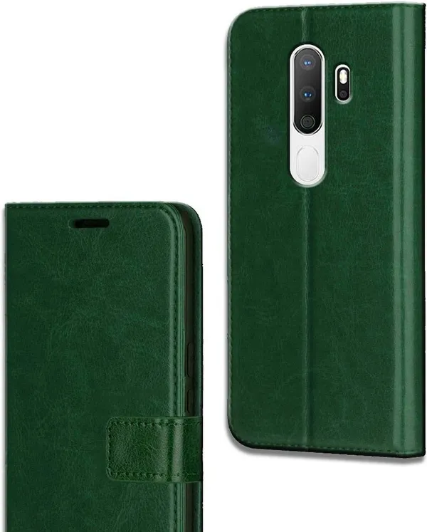 Green_Leather_Oppo_A5_(2020)_Flip_Cover