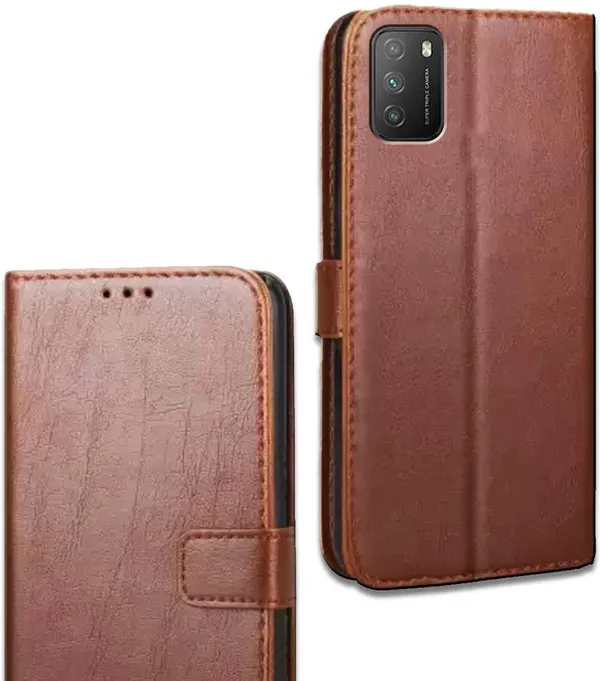 Brown_Leather_Poco_M3_Flip_Cover