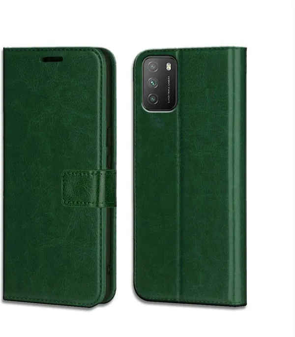 Green_Leather_Poco_M3_Flip_Cover