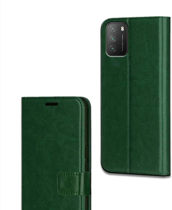 Green_Leather_Poco_M3_Flip_Cover