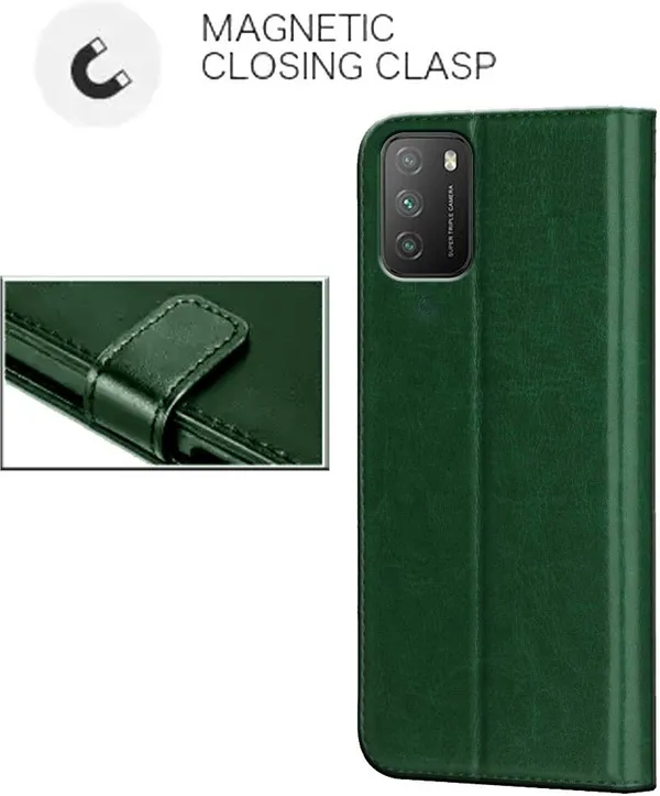 Green_Leather_Poco_M3_Flip_Cover