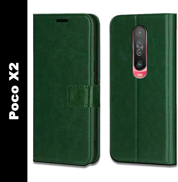 Green_Leather_Poco_X2_Flip_Cover