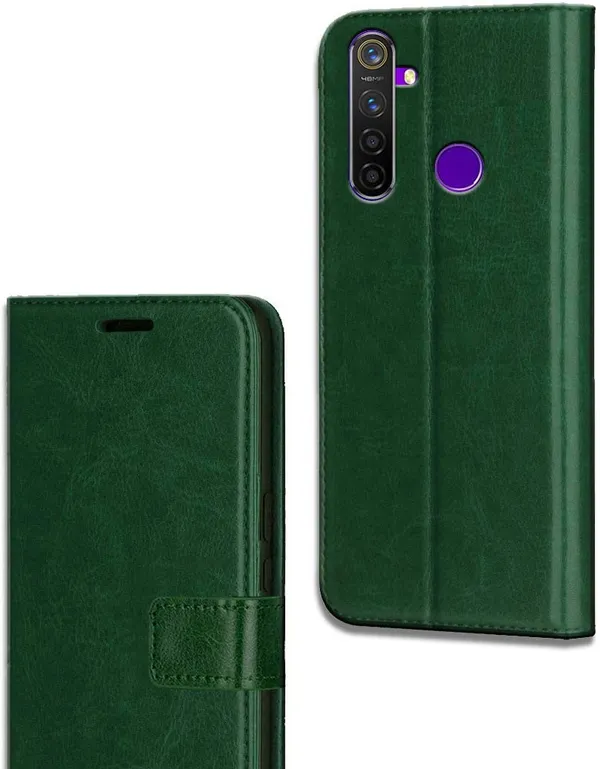 Green_Leather_Realme_5_Pro_Flip_Cover