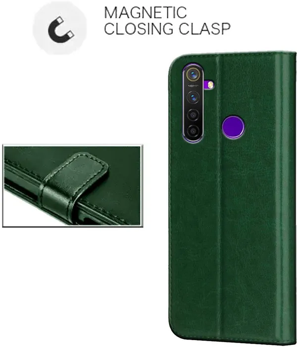 Green_Leather_Realme_5_Pro_Flip_Cover