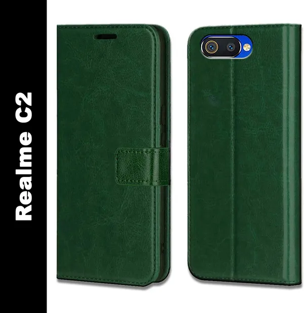 Green_Leather_Realme_C2_Flip_Cover