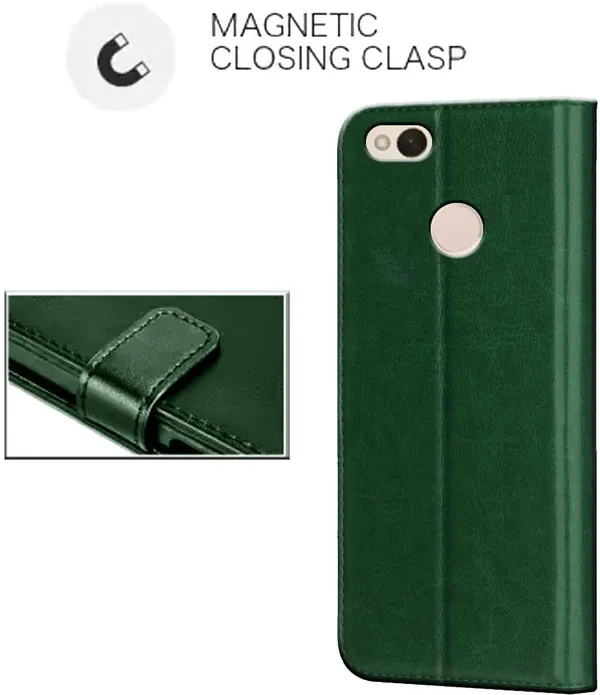 Green_Leather_Mi_Redmi_4_Flip_Cover