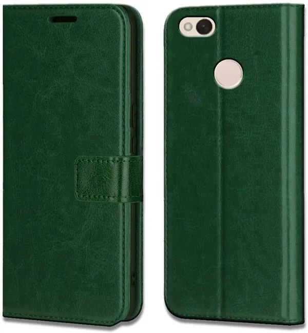 Green_Leather_Mi_Redmi_4X_Flip_Cover