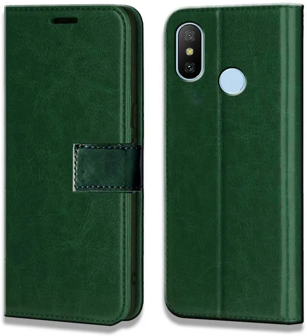 Green_Leather_Mi_Redmi_6_pro_Flip_Cover
